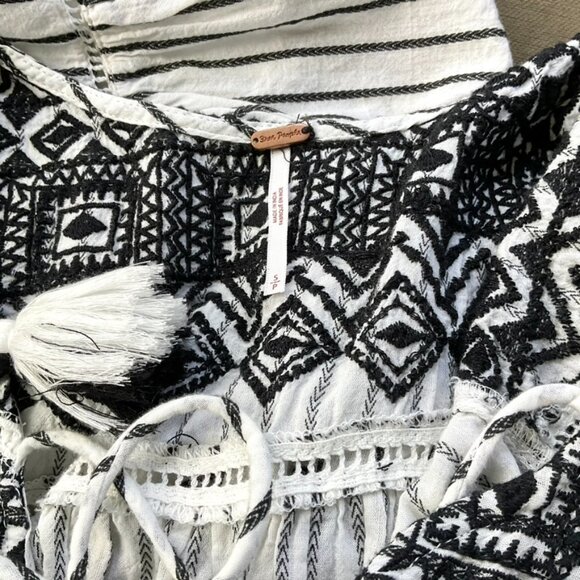 Free People Dress Lola Babydoll Embroidered Striped Mini Black White (S) - Picture 8 of 8